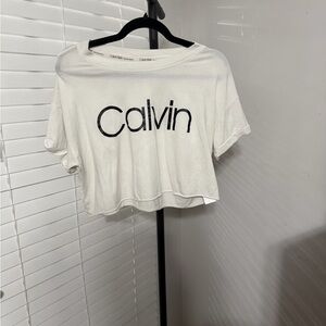 Calvin Klein White Crop Top with Black Logo